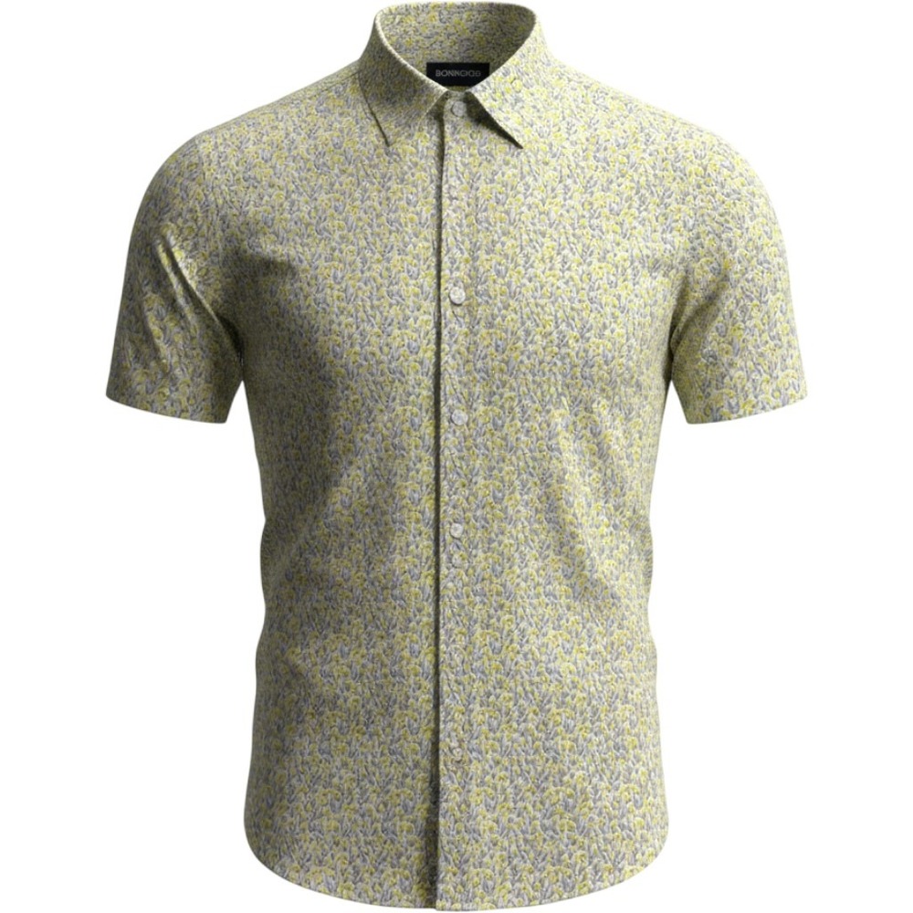 Bonobos Mens Tailored Fit Short Sleeve Button Down Shirt Floral Yellow Grey M L